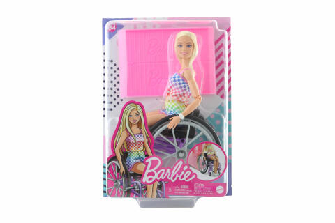 Barbie Modelka na invalidním vozíku v kostkovaném overalu HJT13